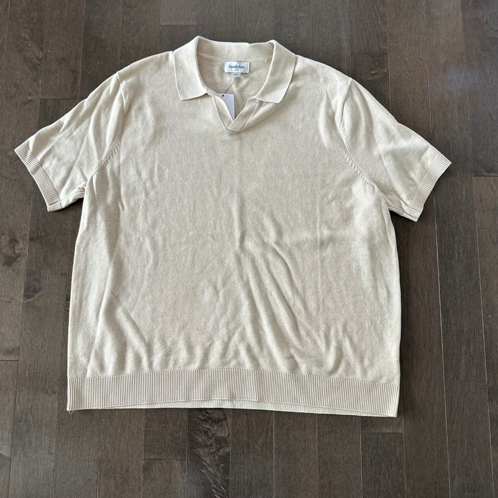 NWT Mens Collared Short‎ Sleeve Sweater Lightweight Euro Summer Cream XXL